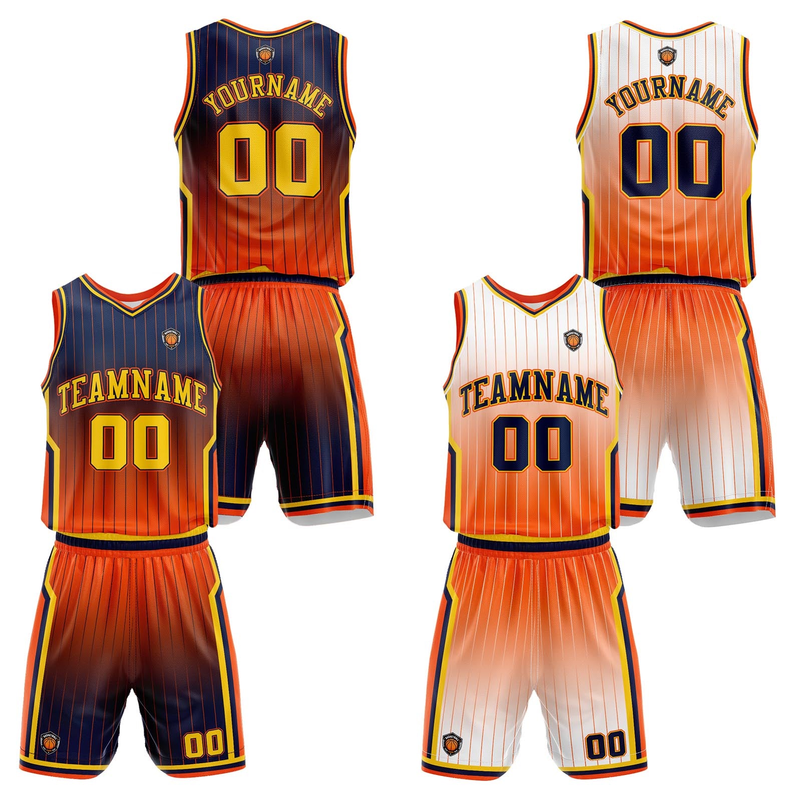 Custom Gradient Navy Orange Reversible Basketball Suit for Adults and Kids Personalized Jersey enthsush