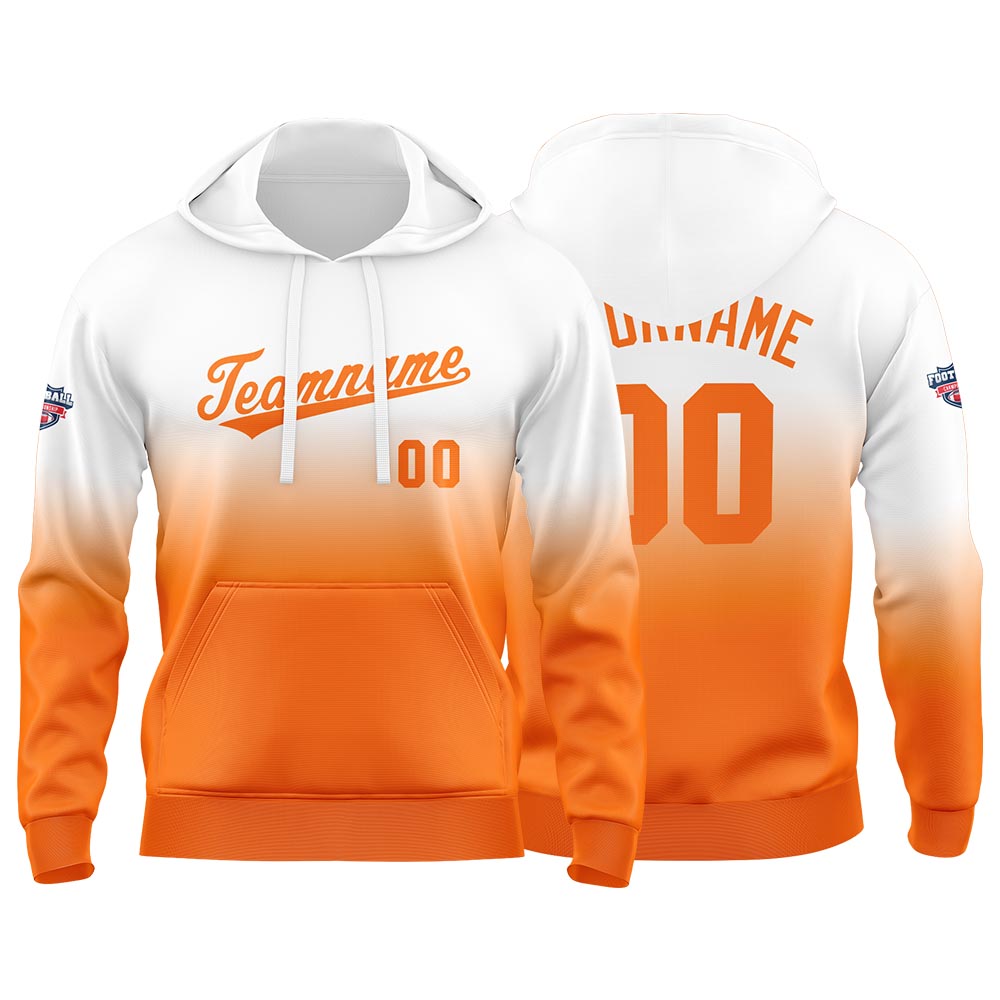 Custom Gradient Hoodie For Man Woman Girl Boy Print Your Logo Name Number White Orange enthsush