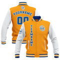 Custom Yellow White Blue Waterproof Varsity Jackets Personalized Stitched Name Number Logo to Letterman Jackets enthsush