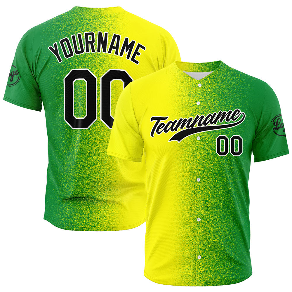 Custom Full Print Design Authentic Baseball Jersey Yellow-Green enthsush