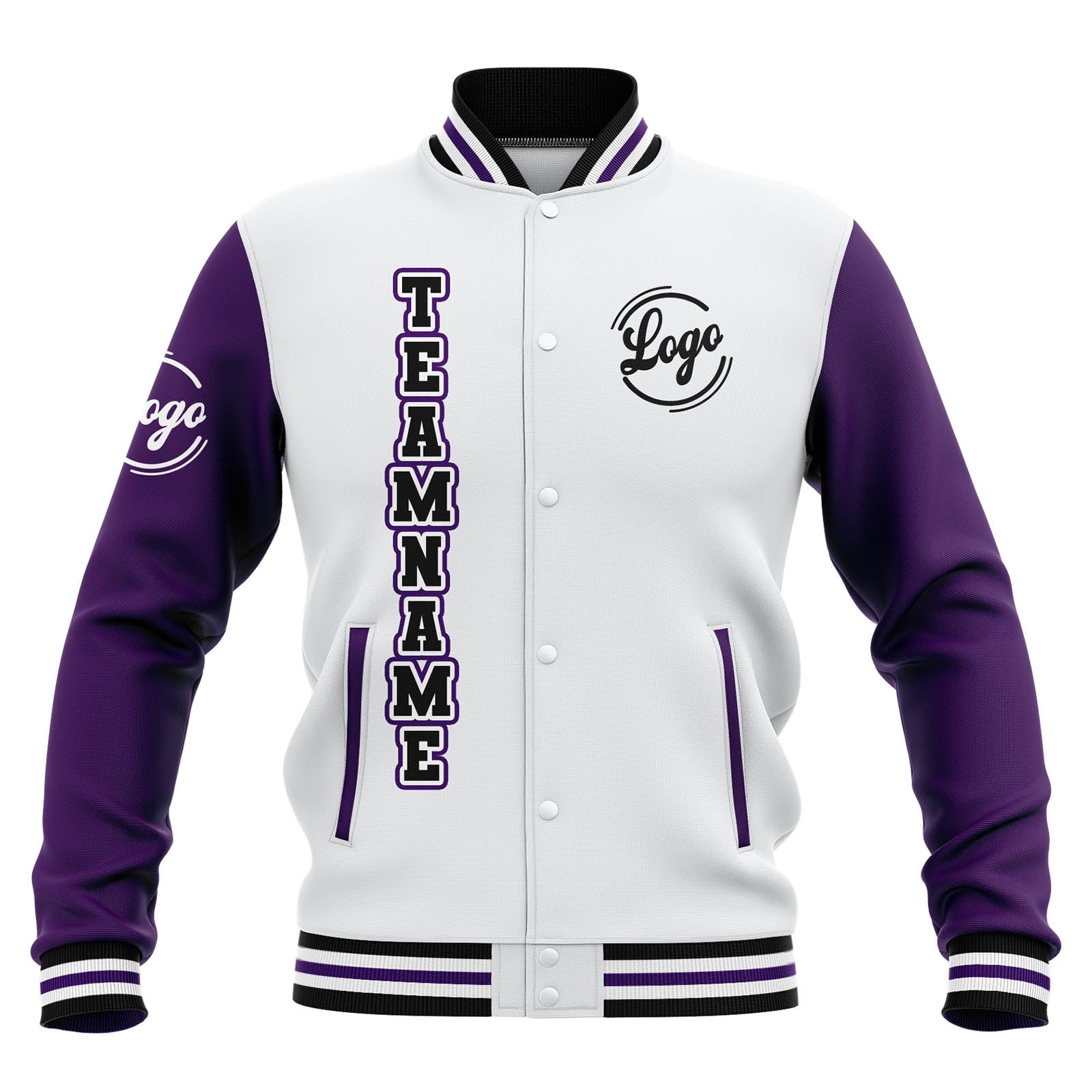 Custom White Purple Black Waterproof Varsity Jackets Personalized Stitched Name Number Logo to Letterman Jackets enthsush