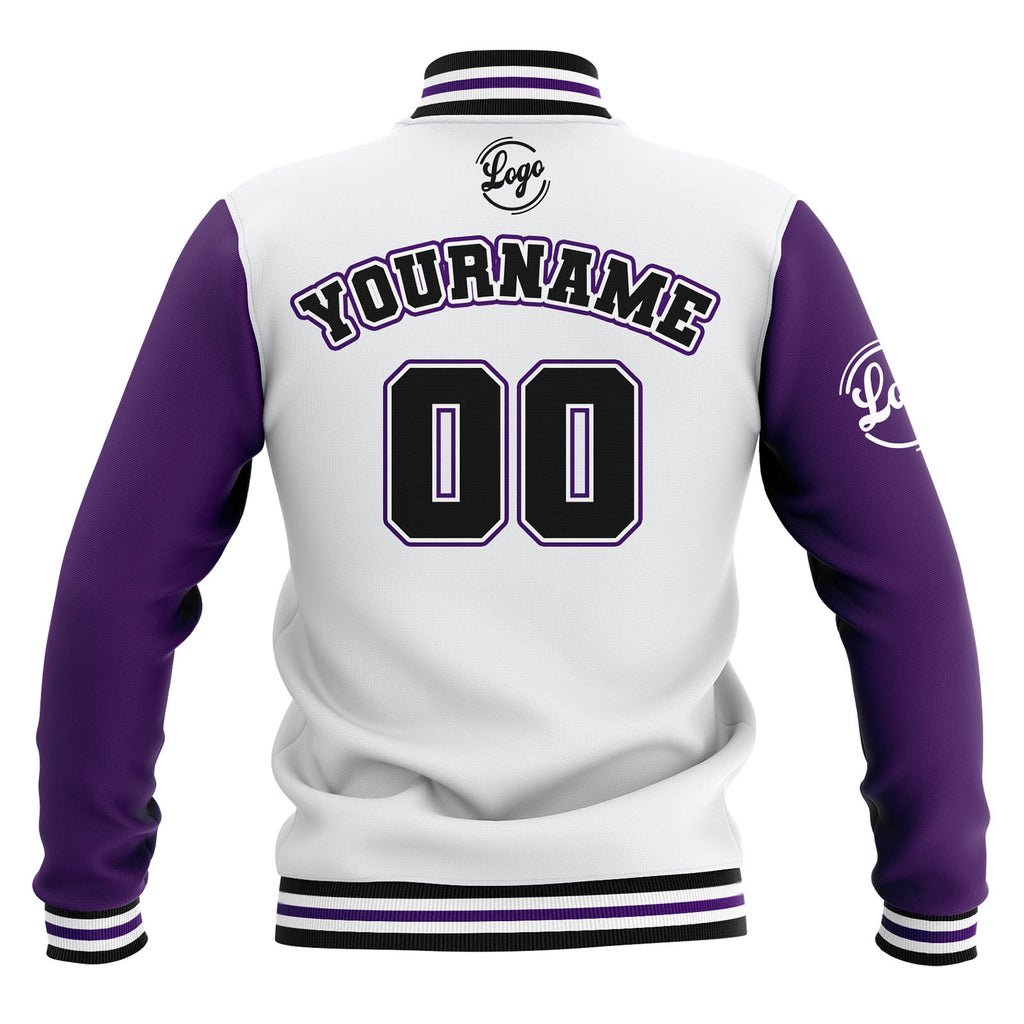 Custom White Purple Black Waterproof Varsity Jackets Personalized Stitched Name Number Logo to Letterman Jackets enthsush
