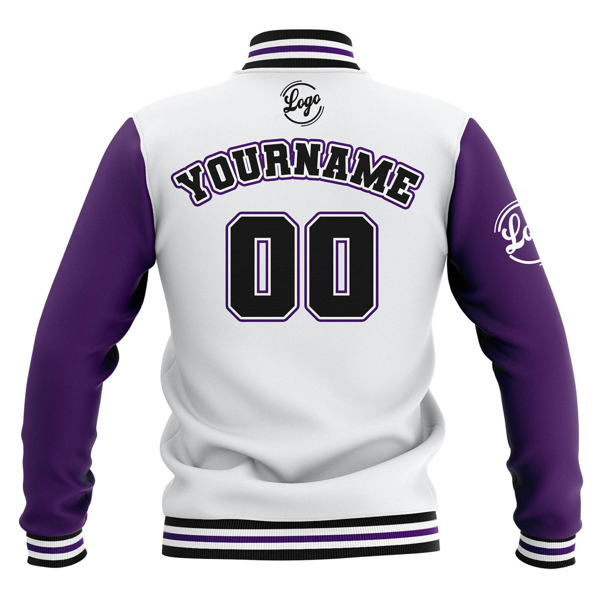 Custom White Purple Black Waterproof Varsity Jackets Personalized Stitched Name Number Logo to Letterman Jackets enthsush