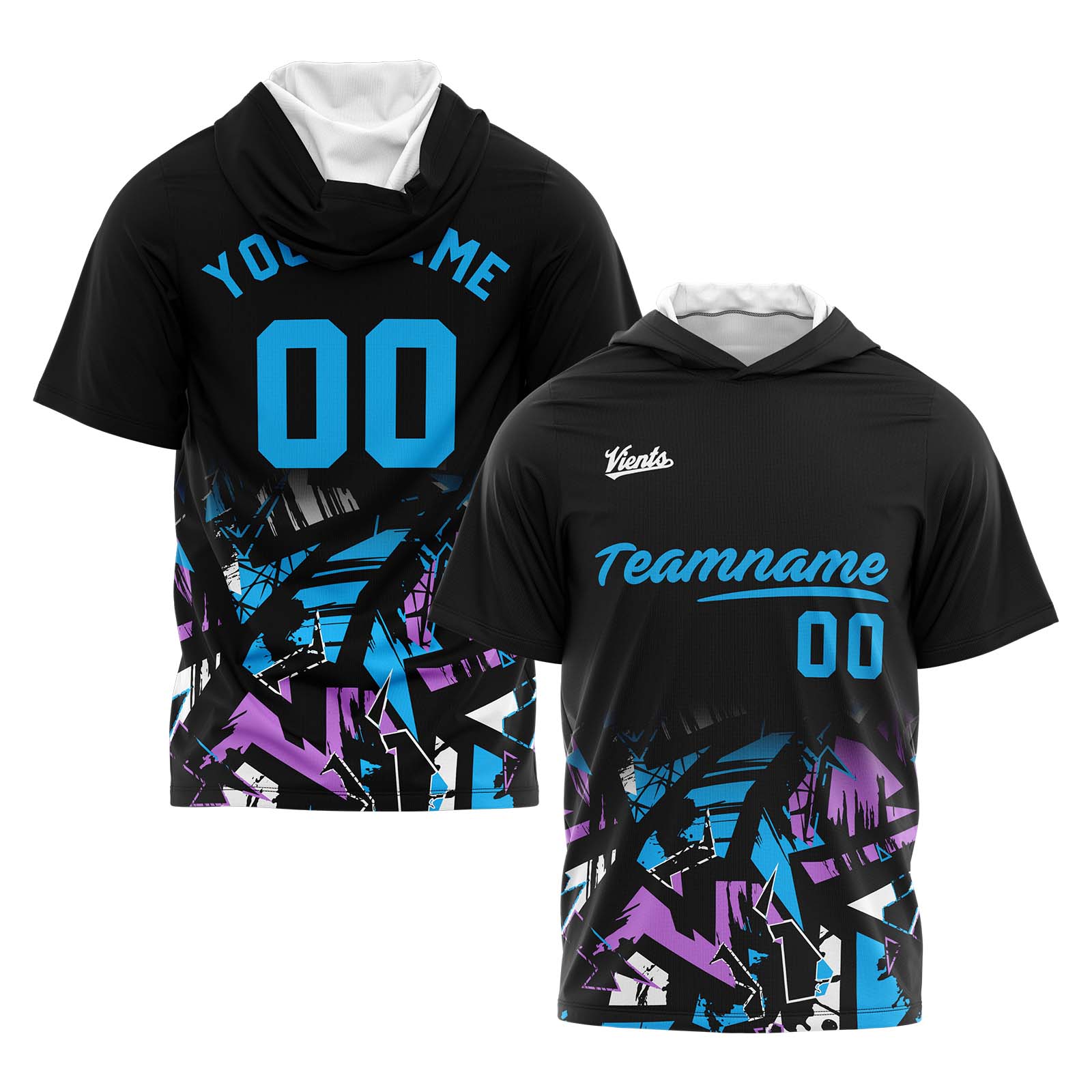 Custom Black Light Blue Short Sleeve Hoodies for Men Women Shirts with Hoods Printed Name Logo enthsush