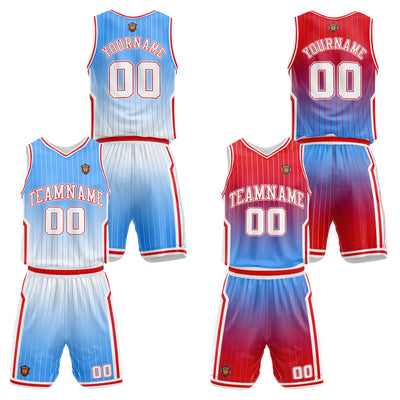 Custom Gradient Lighe Blue Red Reversible Basketball Suit for Adults and Kids Personalized Jersey enthsush