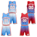 Custom Gradient Lighe Blue Red Reversible Basketball Suit for Adults and Kids Personalized Jersey