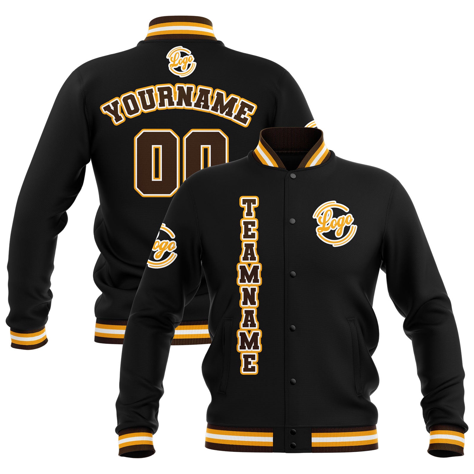 Custom Black Brown Yellow Waterproof Varsity Jackets Personalized Stitched Name Number Logo to Letterman Jackets enthsush
