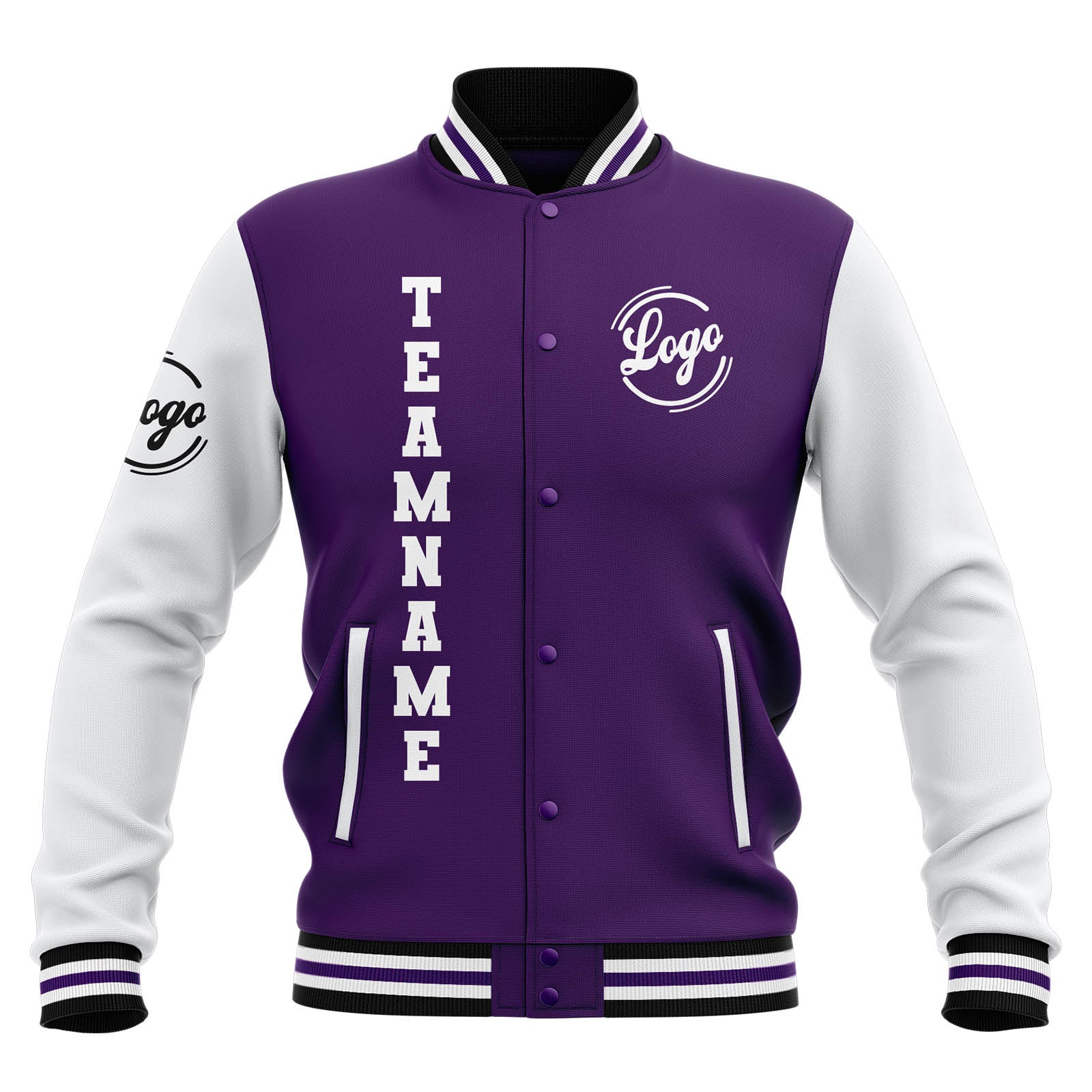 Custom Purple White Black Waterproof Varsity Jackets Personalized Stitched Name Number Logo to Letterman Jackets enthsush