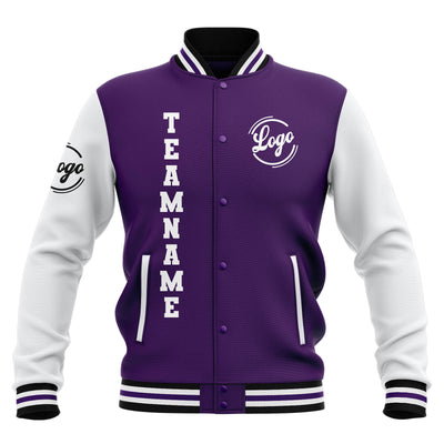 Custom Purple White Black Waterproof Varsity Jackets Personalized Stitched Name Number Logo to Letterman Jackets enthsush