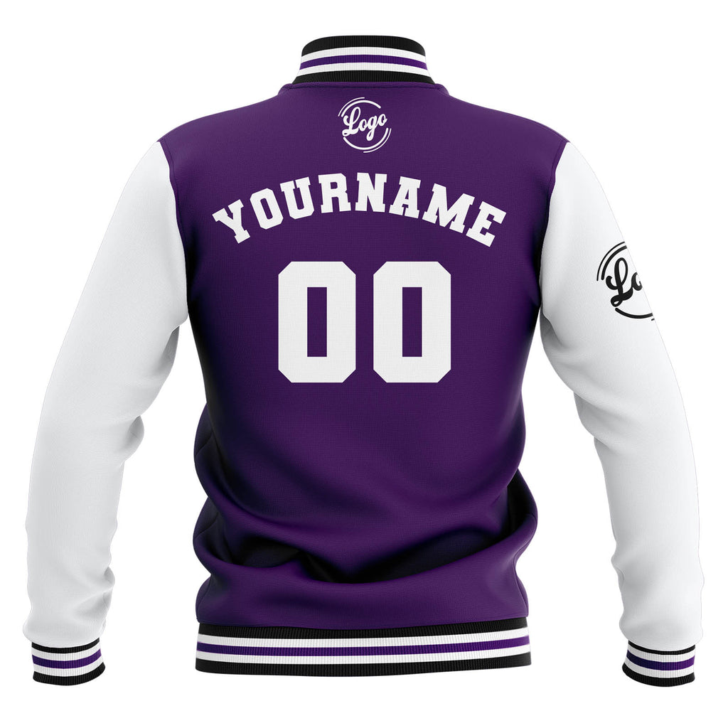 Custom Purple White Black Waterproof Varsity Jackets Personalized Stitched Name Number Logo to Letterman Jackets enthsush