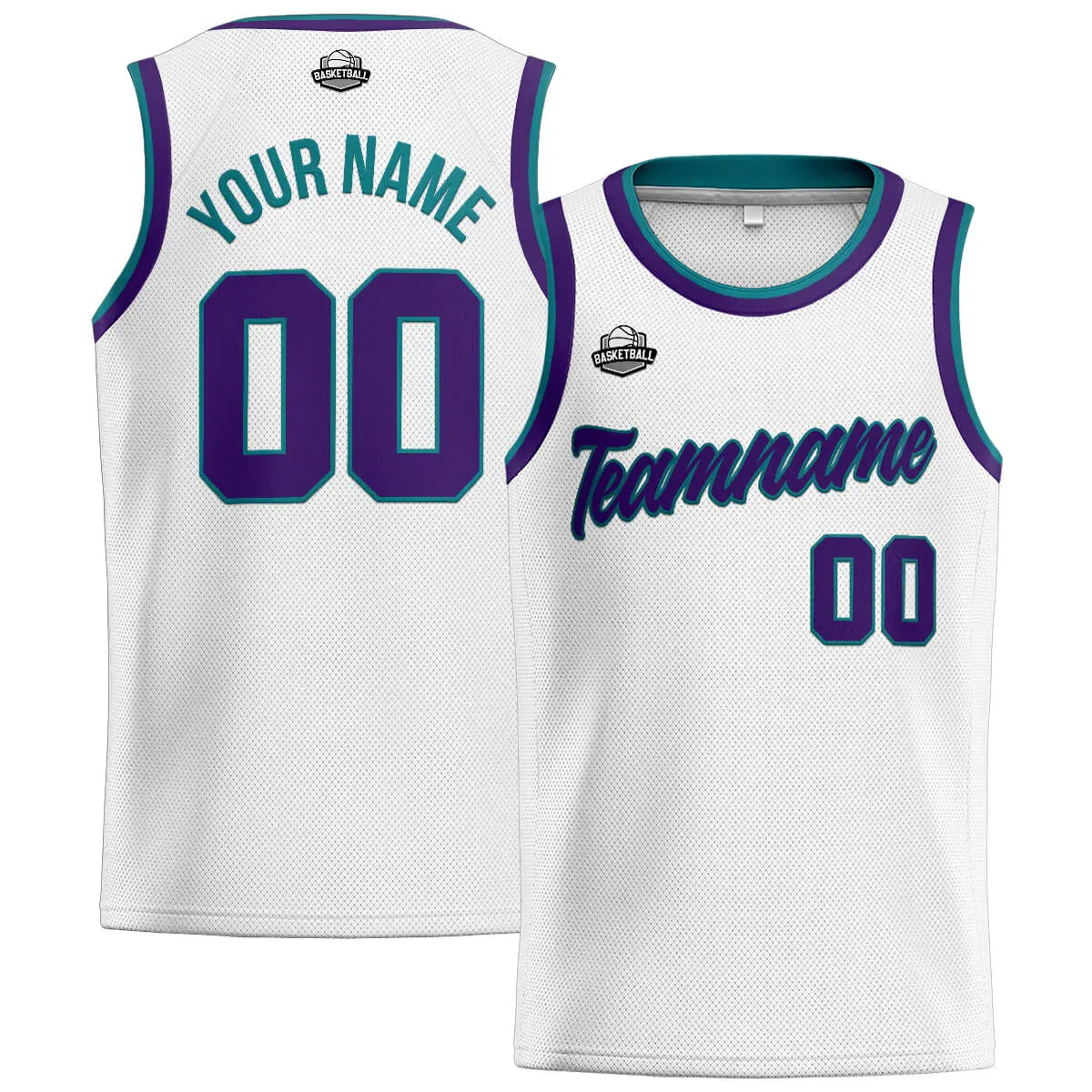 Custom Stitched Basketball Jersey for Men, Women  And Kids White-Purple-Teal enthsush