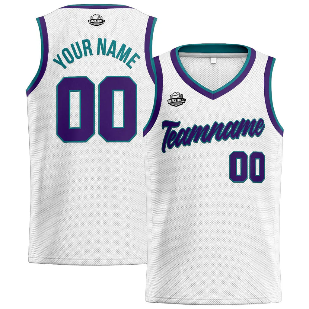 Custom Stitched Basketball Jersey for Men, Women  And Kids White-Purple-Teal enthsush
