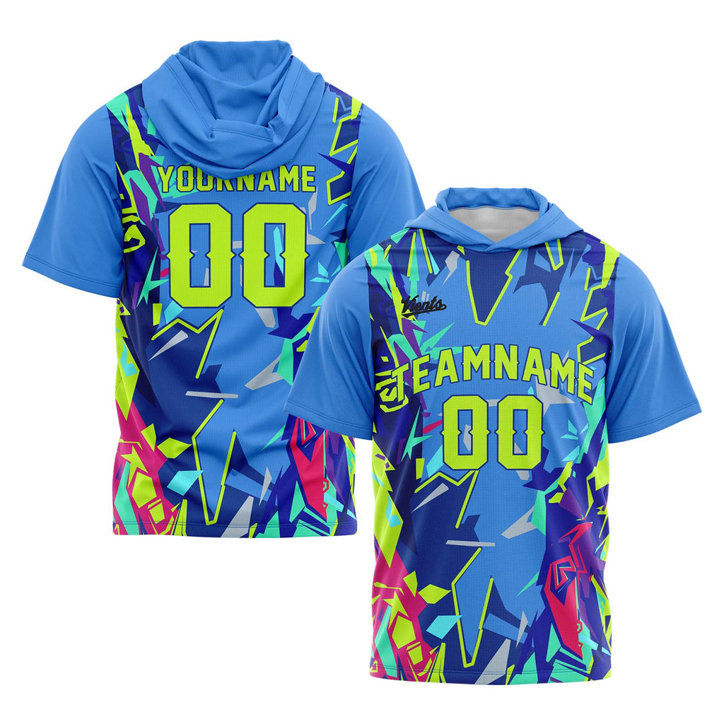 Custom Blue Neon Green Sleeve Hoodies for Men Women Shirts with Hoods Printed Name Logo enthsush