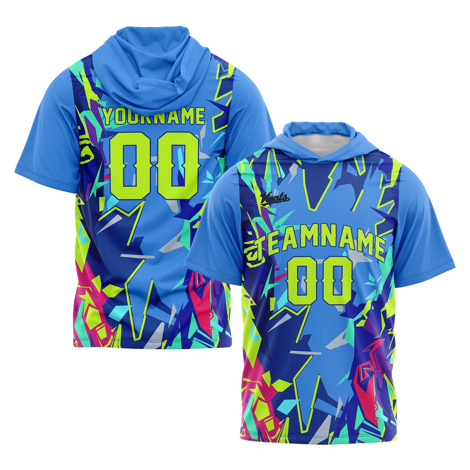 Custom Blue Neon Green Sleeve Hoodies for Men Women Shirts with Hoods Printed Name Logo enthsush