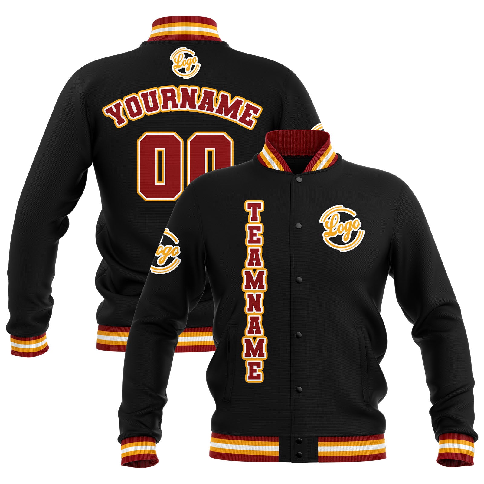 Custom Black Red Yellow Waterproof Varsity Jackets Personalized Stitched Name Number Logo to Letterman Jackets enthsush