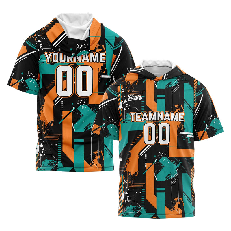 Custom Aqua Orange Short Sleeve Hoodies for Men Women Shirts with Hoods Printed Name Logo