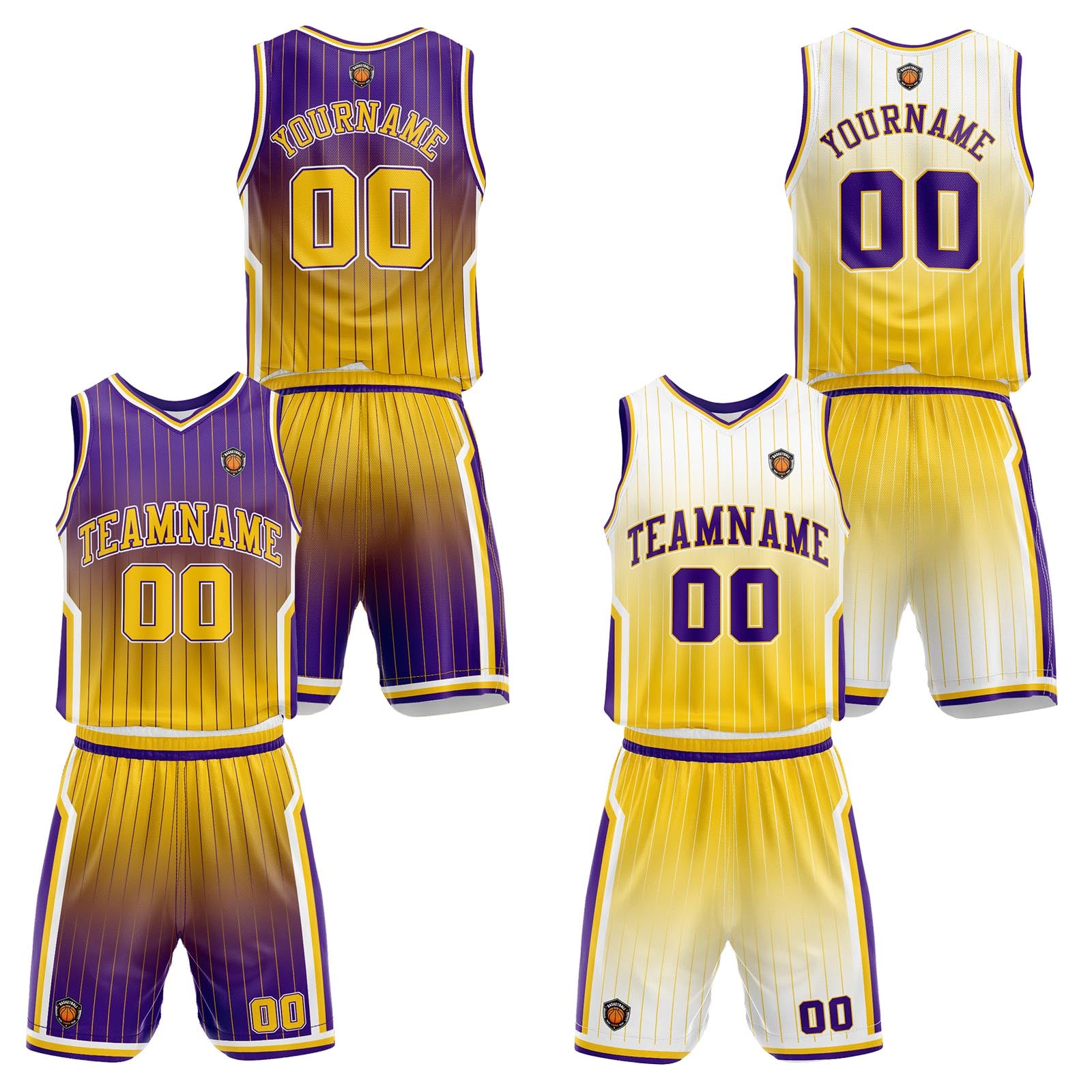 Custom Gradient Purple Yellow Reversible Basketball Suit for Adults and Kids Personalized Jersey enthsush