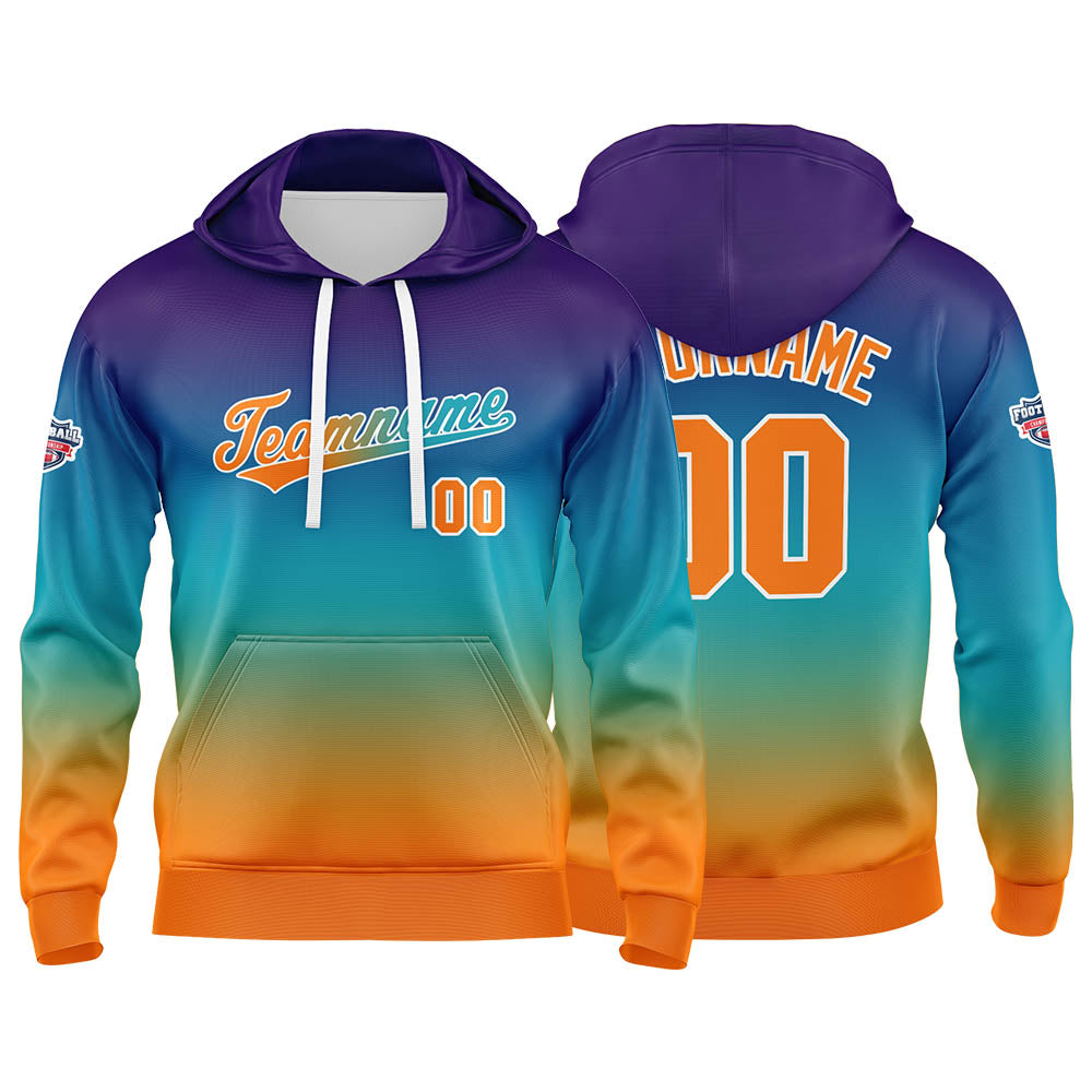 Custom Gradient Hoodie For Man Woman Girl Boy Print Your Logo Name Number Pale Blue Orange enthsush