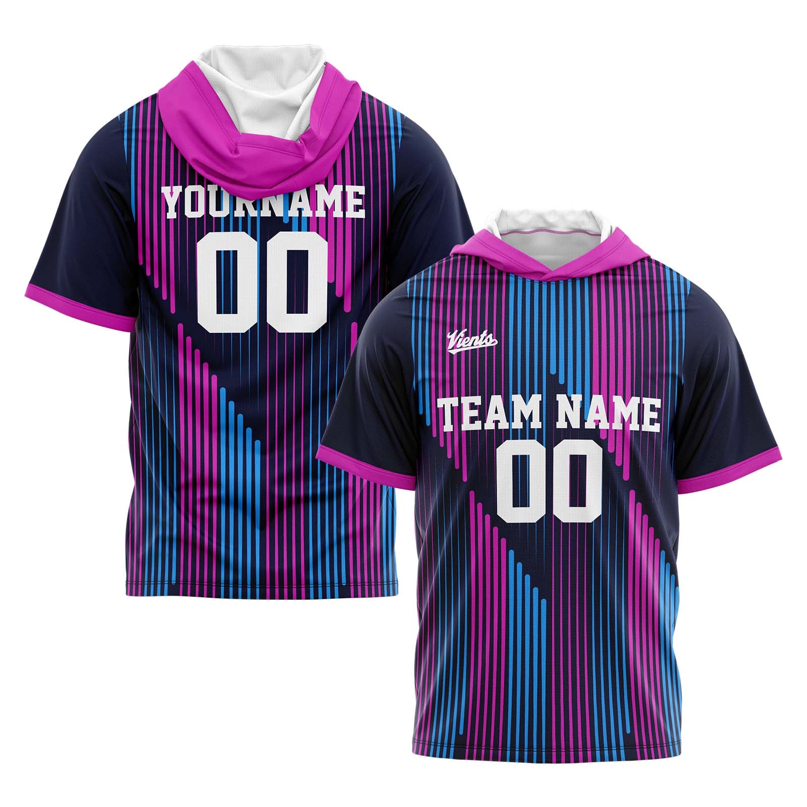 Custom Navy Pink Sleeve Hoodies for Men Women Shirts with Hoods Printed Name Logo enthsush