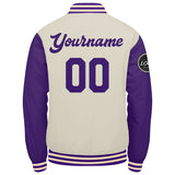 Custom Varsity Jacket Letterman jacket for Men, Women and Youth Purple Cream