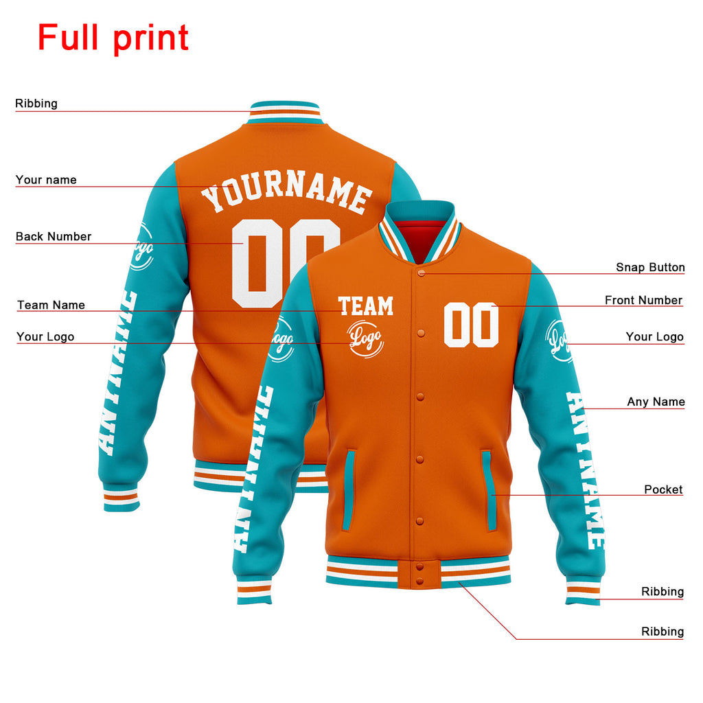 Custom Varsity Jacket Letterman jacket for Men, Women and Youth Orange Teal enthsush