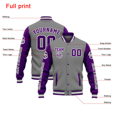 Custom Varsity Jacket Letterman jacket for Men, Women and Youth Grey Purple enthsush