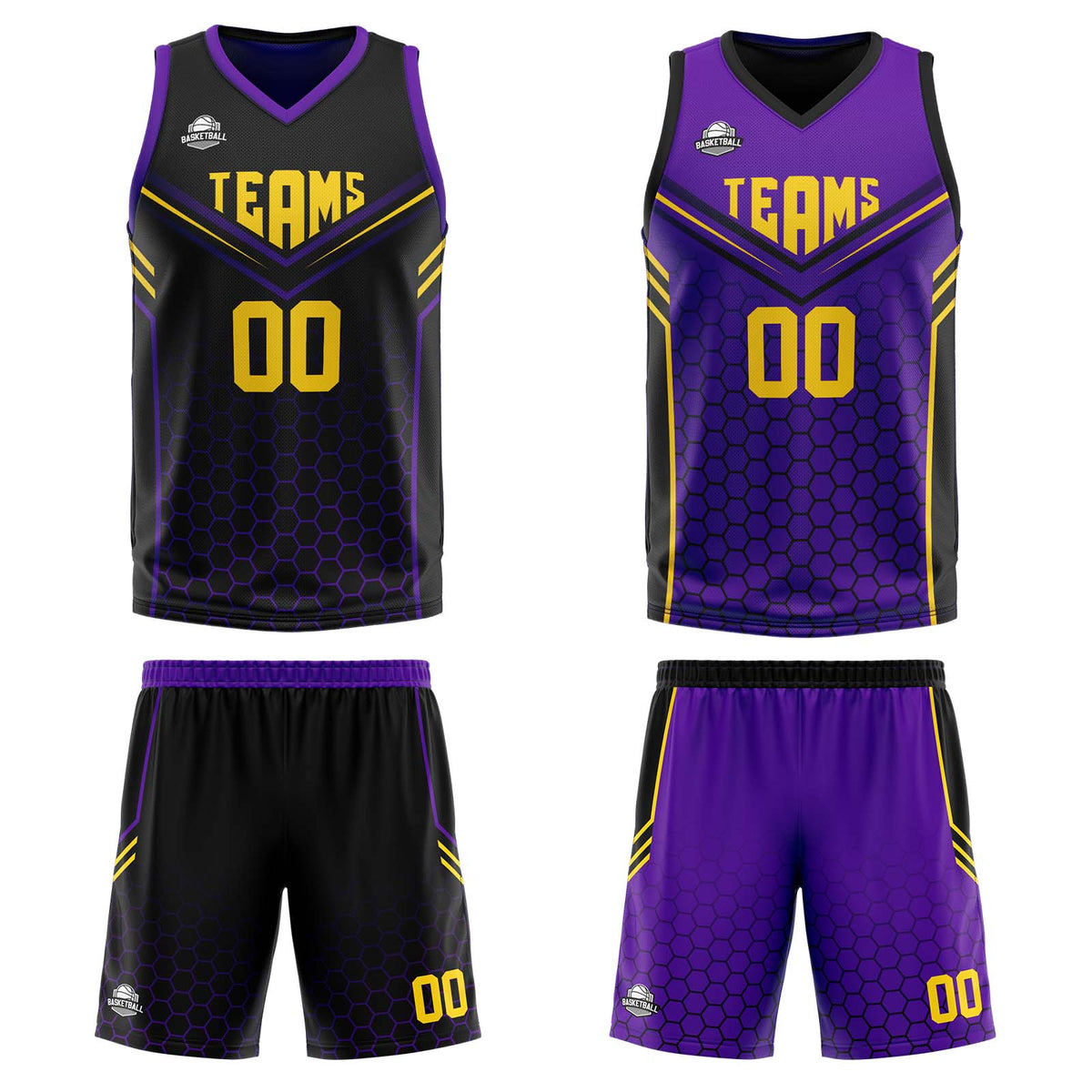 Custom Black Purple Reversible Basketball Suit for Adults and Kids Personalized Jersey enthsush