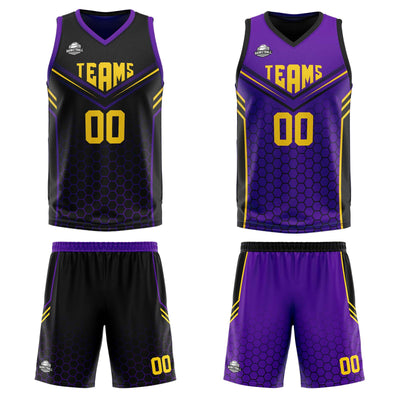 Custom Black Purple Reversible Basketball Suit for Adults and Kids Personalized Jersey enthsush