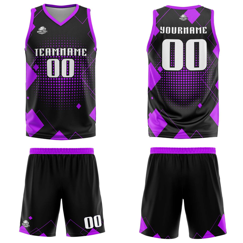 Custom Geometry Purple Basketball Jersey Uniform Suit Printed Your Logo Name Number enthsush