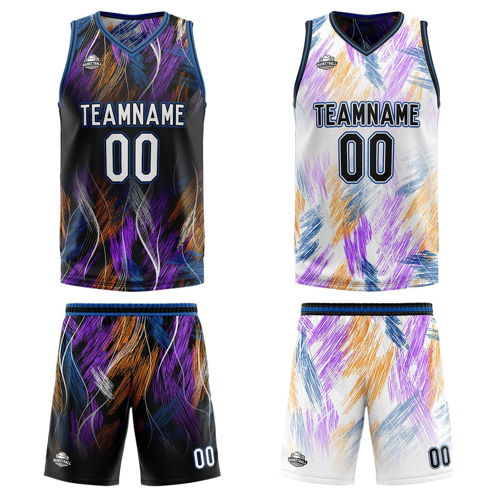 Custom Black Blue Reversible Basketball Suit for Adults and Kids Personalized Jersey enthsush