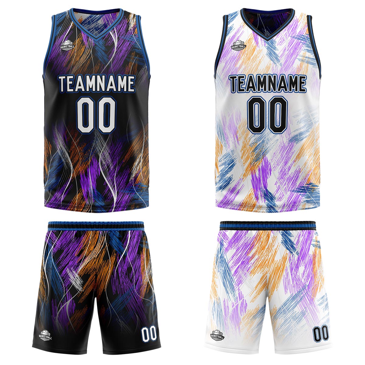 Custom Black Blue Reversible Basketball Suit for Adults and Kids Personalized Jersey enthsush