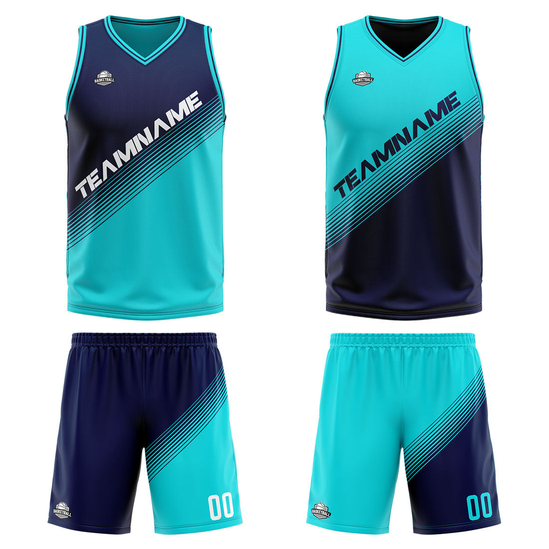 Custom Reversible Basketball Suit for Adults and Kids Personalized Jersey Teal-Navy enthsush