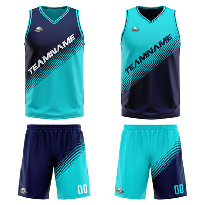 Custom Reversible Basketball Suit for Adults and Kids Personalized Jersey Teal-Navy enthsush