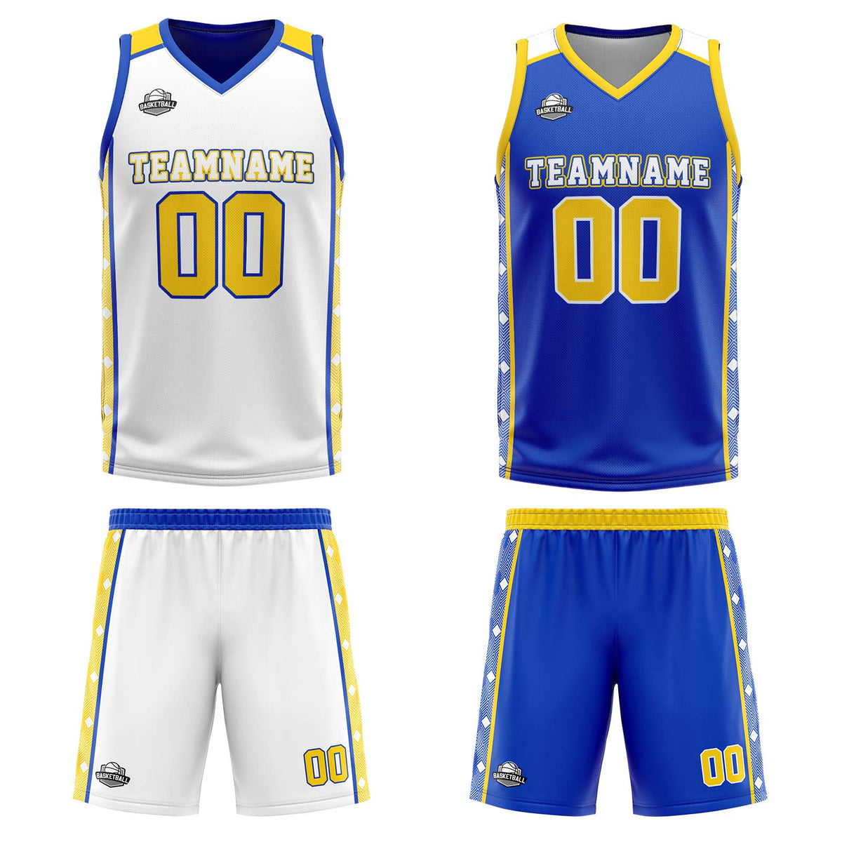 Custom Yellow Blue Reversible Basketball Suit for Adults and Kids Personalized Jersey enthsush