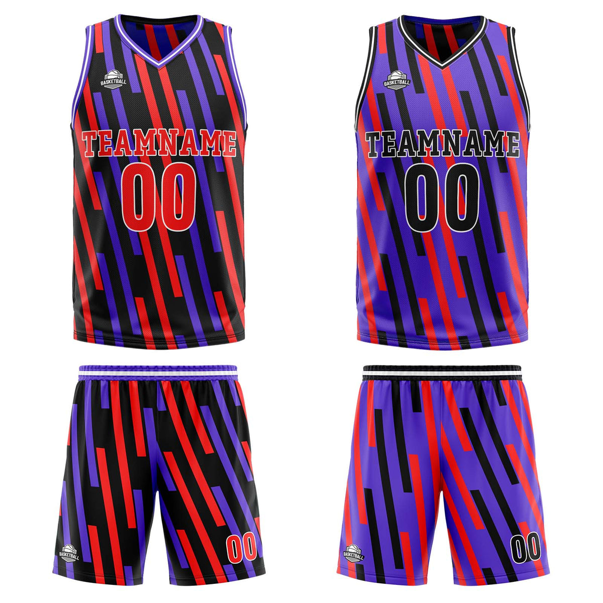Custom Red Purple Reversible Basketball Suit for Adults and Kids Personalized Jersey enthsush