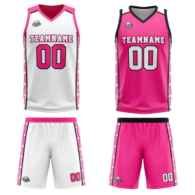 Custom White Pink Reversible Basketball Suit for Adults and Kids Personalized Jersey enthsush