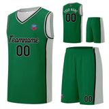 Custom basketball jersey shorts for men and women. Embroidered and printed name, number and logo Green&Grey