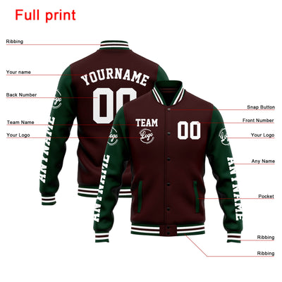 Custom Varsity Jacket Letterman jacket for Men, Women and Youth Brown Green enthsush