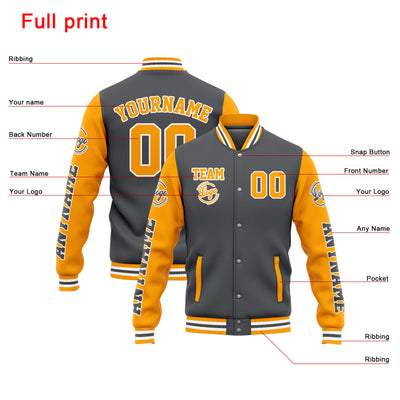 Custom Varsity Jacket Letterman jacket for Men, Women and Youth Grey Yellow enthsush