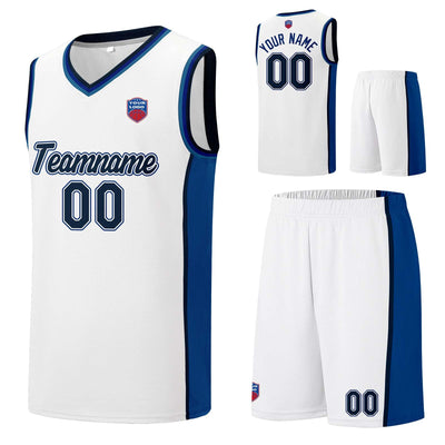 Custom basketball jersey shorts for men and women. Embroidered and printed name, number and logo White enthsush
