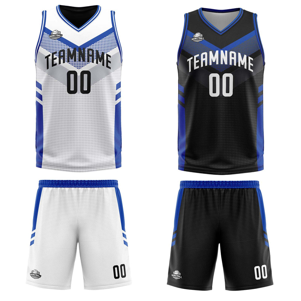 Custom White Blue Reversible Basketball Suit for Adults and Kids Personalized Jersey enthsush