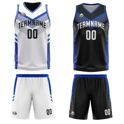 Custom White Blue Reversible Basketball Suit for Adults and Kids Personalized Jersey enthsush