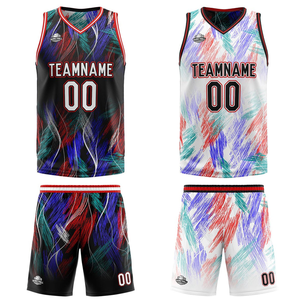 Custom Black Red Reversible Basketball Suit for Adults and Kids Personalized Jersey enthsush
