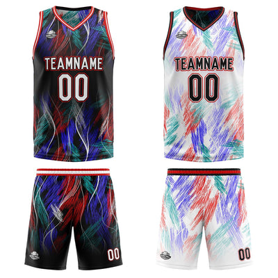 Custom Black Red Reversible Basketball Suit for Adults and Kids Personalized Jersey enthsush