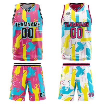 Custom Pink Yellow Reversible Basketball Suit for Adults and Kids Personalized Jersey enthsush