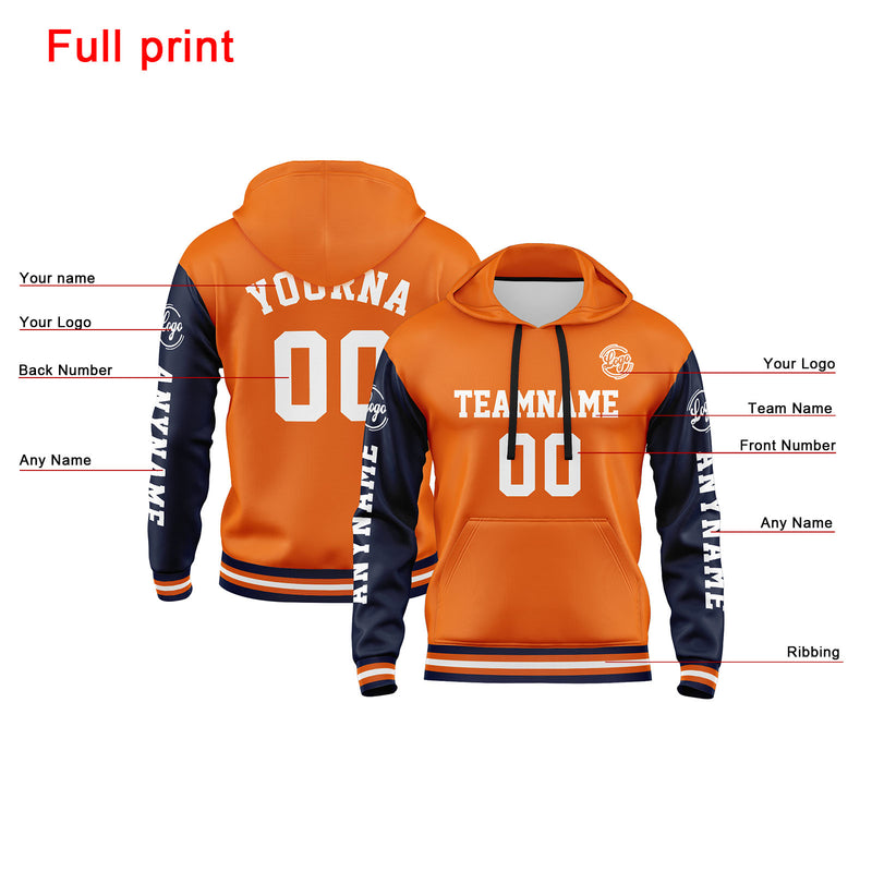 Custom Navy Orange Sweatshirt Hoodie For Men Women Girl Boy Print Your Logo Name Number