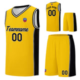 Custom basketball jersey shorts for men and women. Embroidered and printed name, number and logo Yellow