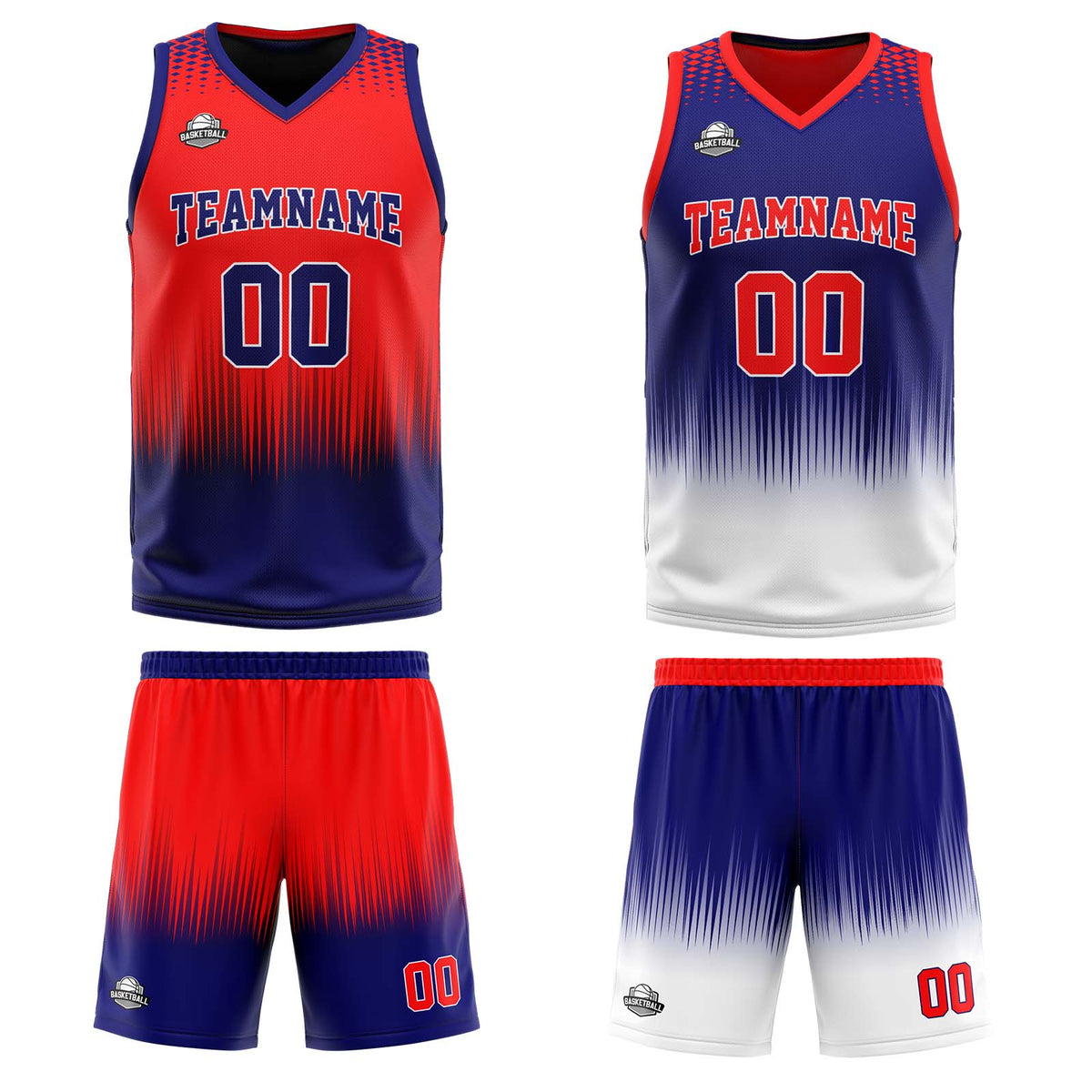 Custom Red Dark Blue Reversible Basketball Suit for Adults and Kids Personalized Jersey enthsush