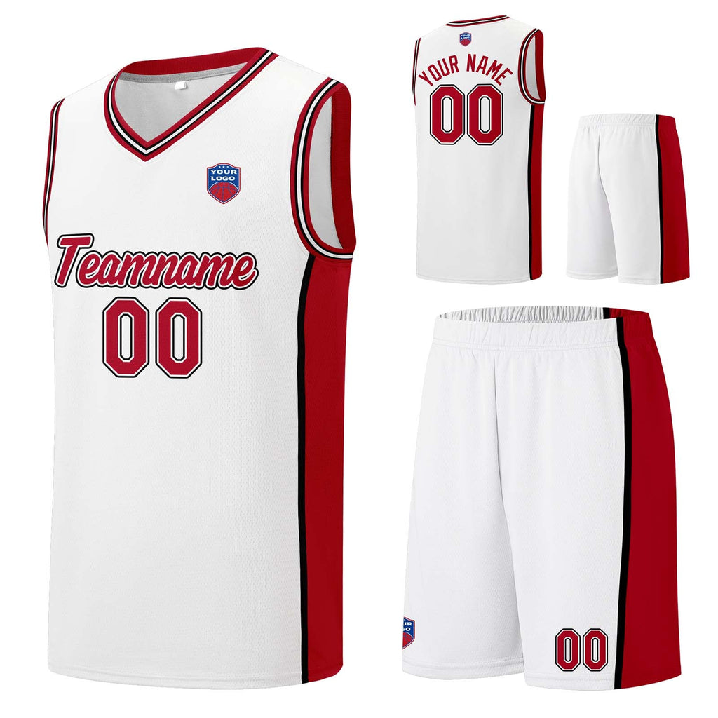 Custom basketball jersey shorts for men and women. Embroidered and printed name, number and logo White&Red enthsush