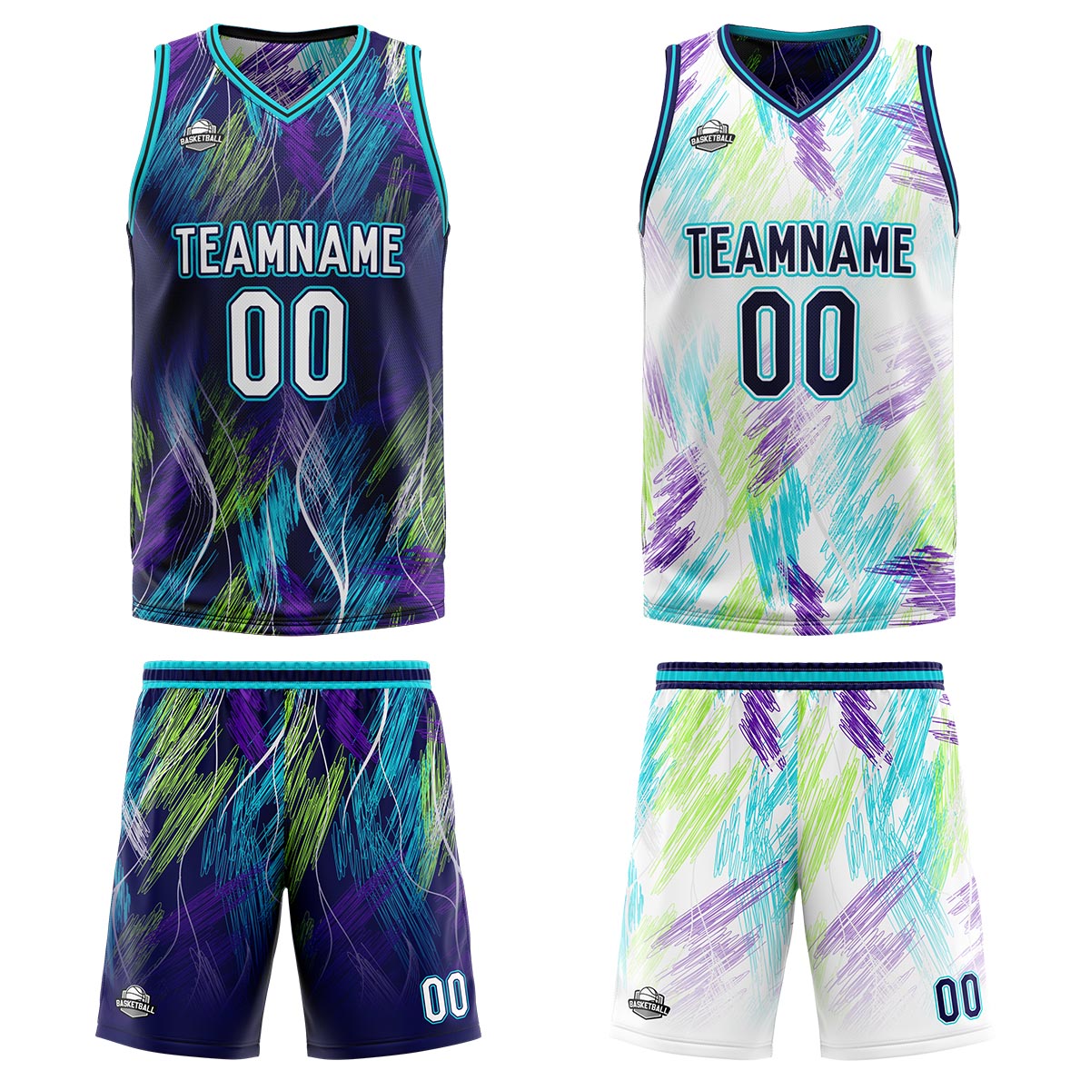 Custom Purple Light Blue Reversible Basketball Suit for Adults and Kids Personalized Jersey enthsush